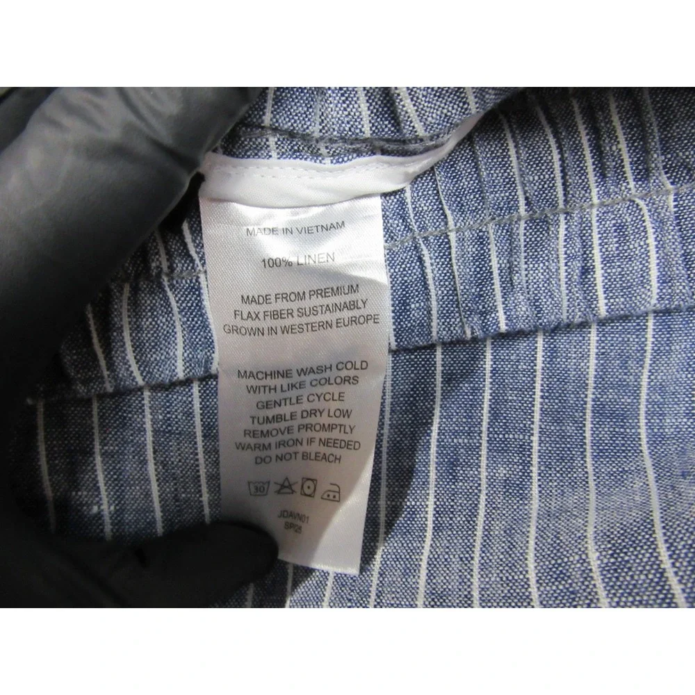 Quince Linen Pants Womens Medium Blue White Stripe Chambray Drawstring Wide Leg